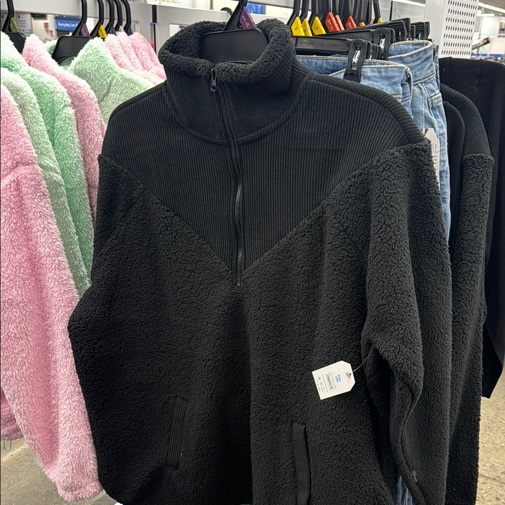 Black Sherpa Quarter-Zip Pullover